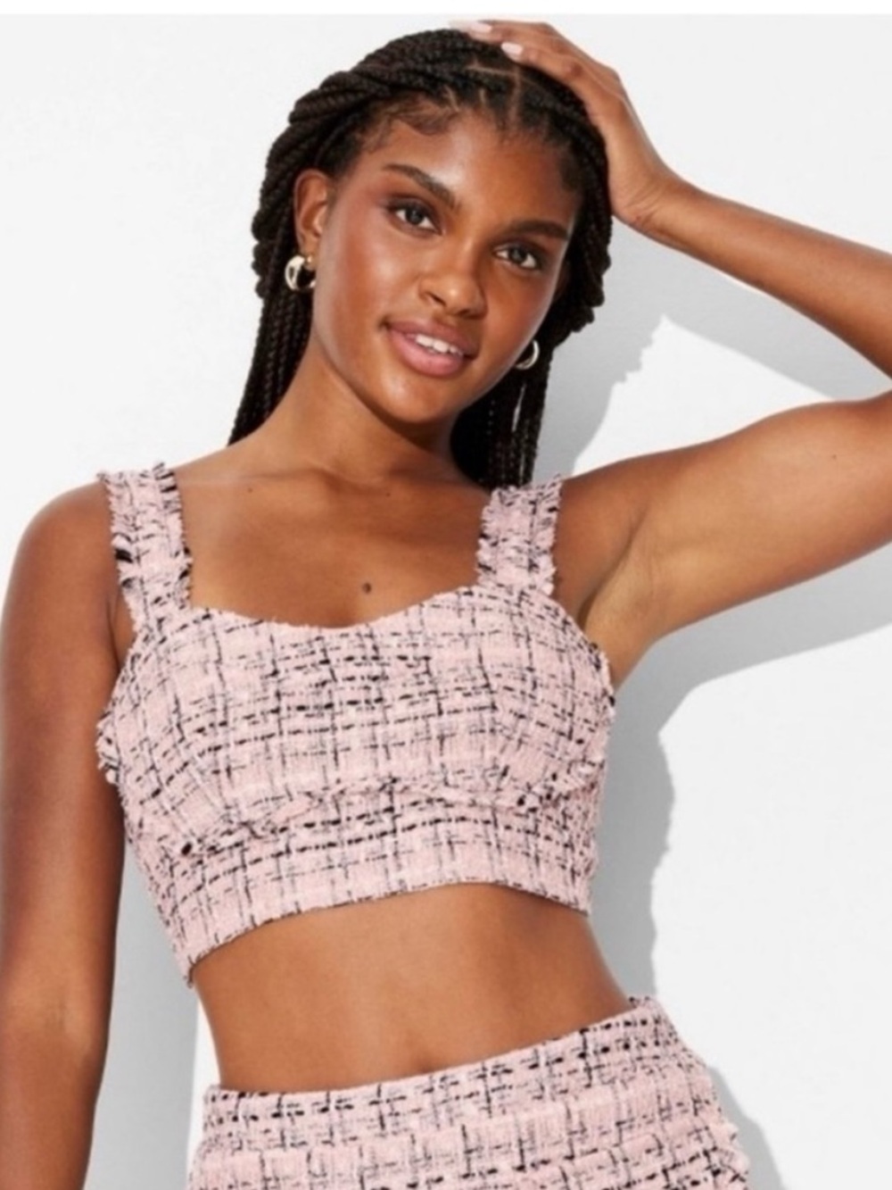 wild fable Pink Tweed Bouclé Cropped Tank Top